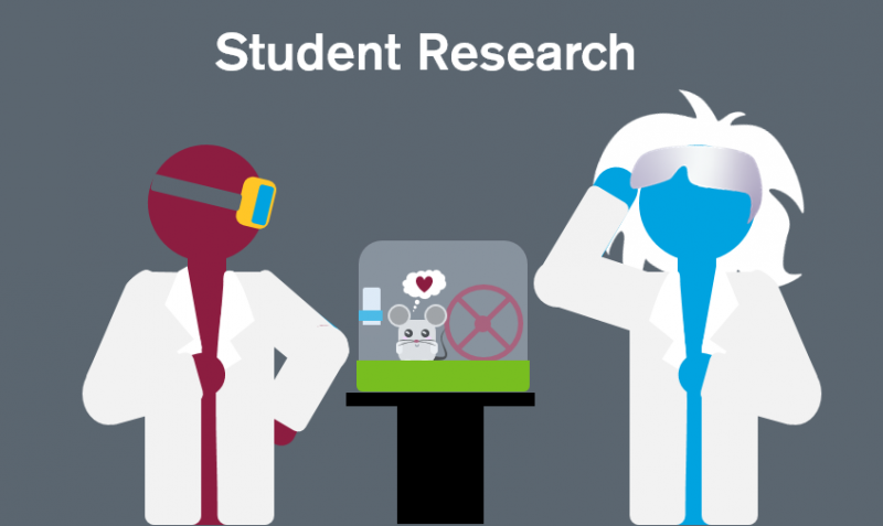 student and faculty with research project icon